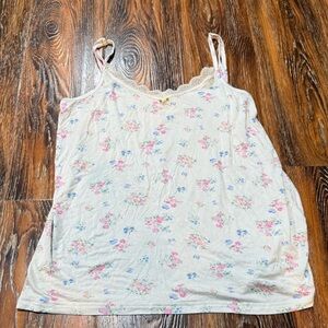 Shabby Chic Cream Floral Lace-Trim Cami Pink & Blue Blooms Women’s Size XL